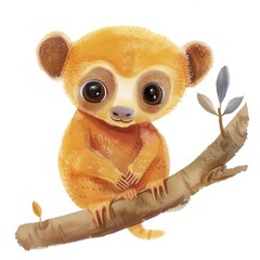 A cute, cartoon-style illustration of a small, orange monkey sitting on a branch, exuding charm and playfulness.