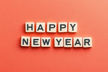 Obraz premium Celebrate joy new beginning cheerful letter tiles spelling Happy New Year vibrant background.