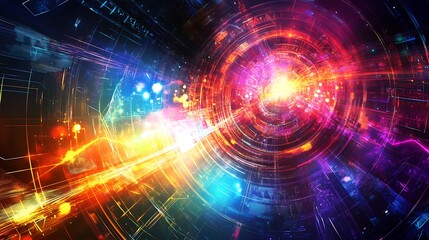 Obraz premium A vibrant, abstract representation of energy and motion in a digital space.