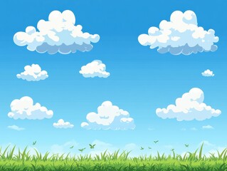 Obraz premium A vibrant blue sky filled fluffy white clouds lush green grass.