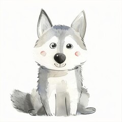 A cute, cartoon-style wolf character with big eyes and a playful expression. Perfect for children's book illustrations.