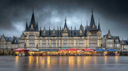 Obraz premium Enchanting Medieval Town Square with Fairy-Tale Architecture