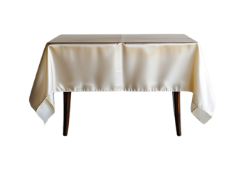Elegant White Tablecloth Draped Over Wooden Table for Events