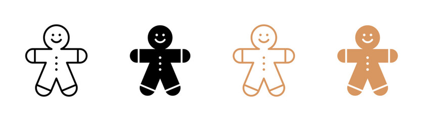 Gingerbread man cookies icon set. Christmas ginger cookies icons. Gingerbread man holiday biscuit or cookie