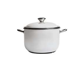 White Cooking Pot with Lid and Stainless Steel Handle for Kitchen Use