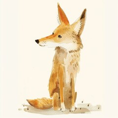 Fototapeta premium A charming watercolor illustration of a sitting fox, showcasing its playful spirit and vibrant colors in a delightful artistic style.
