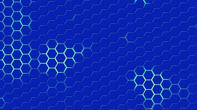 Abstract background with blue hexagon light animation texture. Seamless loop hexagon digital pattern