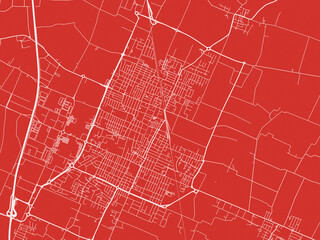 Christmas Map of Carpi, Italy in Snowy White on Festive Red Background.