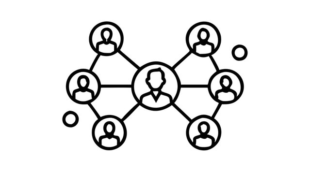 A network of connected people with social media icons around them, symbolizing communication and online networking