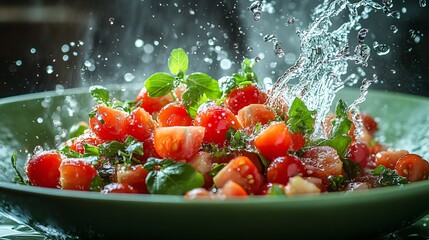 Fresh Salad Ingredients with Water Splash Effect