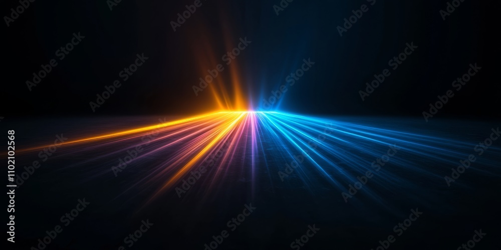 Poster a vibrant horizontal streak of multicolored light on a dark background, symbolizing speed, energy, a