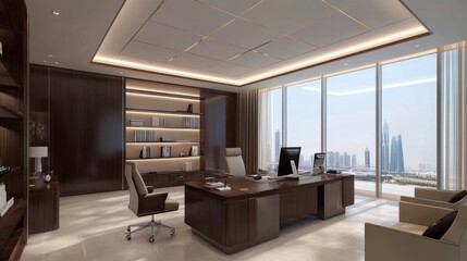 Luxury Corporate Executive Office with Panoramic City View