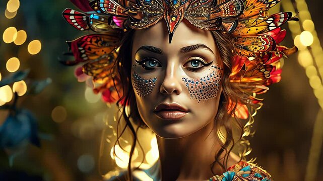 woman in carnival mask.  Created with generative AI.	