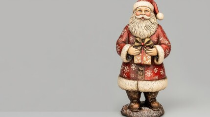 Santa figurine with a gift bag, minimal background