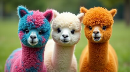 Three colorful alpacas 
