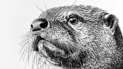 Black and White Otter Drawing