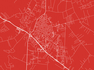 Christmas Map of Aprilia, Italy in Snowy White on Festive Red Background.