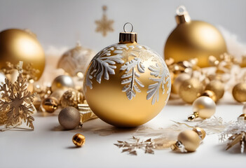 golden christmas balls in christmas atmosphere