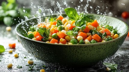 Colorful Fresh Salad with Splashes of Water