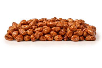 Tasty sweet roasted peanuts isolated on a white background.