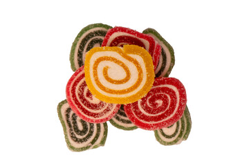 Jelly sweet candy roll isolated on a white background. Marmalade candy.