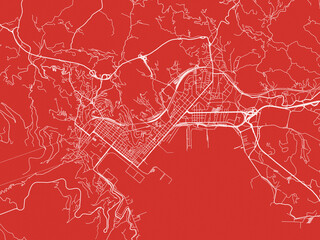 Christmas Map of La Spezia, Italy in Snowy White on Festive Red Background.