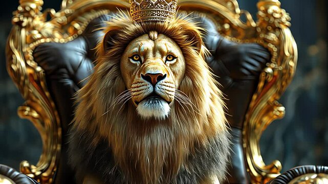 Royal lion sitting on a throne. Created with Generative AI.	
