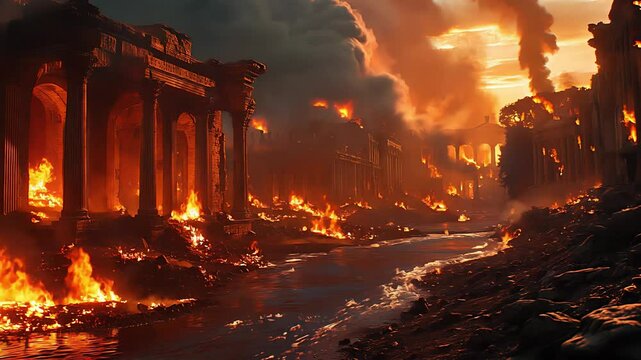 The End of the World Apocalyptic, destroyed Rome, epic scene. Created with Generative AI