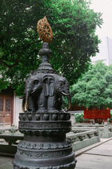 Fototapeta premium Early summer scenery of the ancient architecture at Qita Buddhist Temple in Ningbo, Zhejiang, China