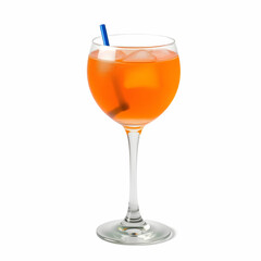 A glass of orange April Spritz, accompanied by a blue cocktail stirrer,