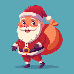 Cheerful Cartoon Santa Claus with Gift Sack