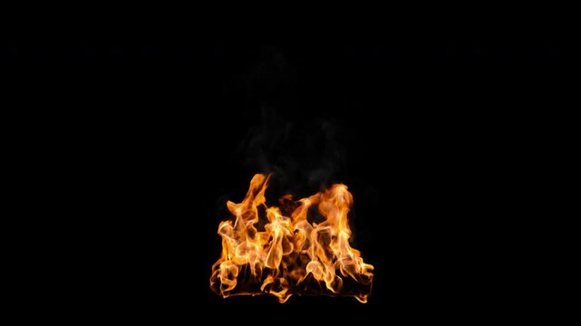Video of campfire flames burning hot, 4k 25p, with alpha channel for transparent background