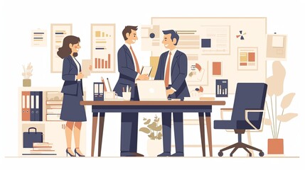 Fototapeta premium Professional businesspeople collaborating in modern office setting