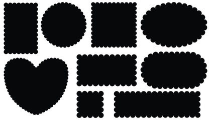 Black Frames with Corrugated Edges Isolated on White. Simple Labels with Zig Zag Borders. Wiggly Badges Shapes