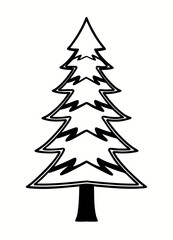 Christmas tree vector illustration line art outline black and white