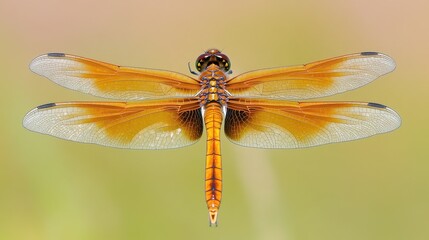 Magnificent Golden Dragonfly in Flight.