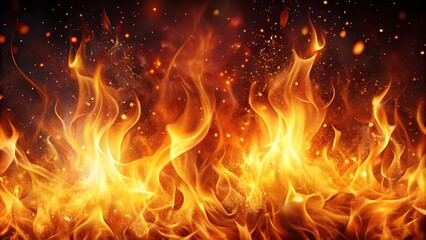 Fototapeta premium Fire flames on a black background. Fire burn flame isolated, abstract texture. Flaming effect with burning fire. 