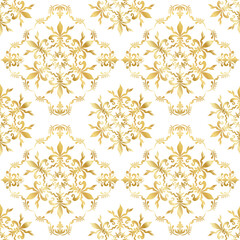 Classic Damask Golden Seamless Pattern, Vector Illustration for Elegant Textile Design, Old victorian style gold pattern for wallpapers, textile, packaging, background, luxury ornament products