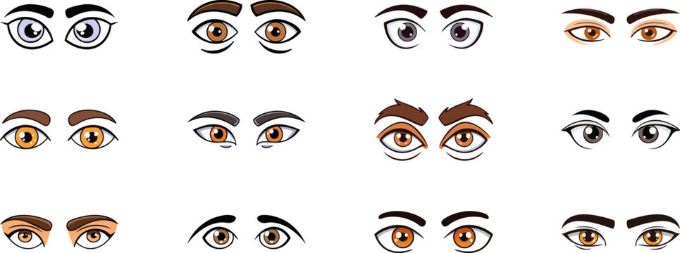 man cartoon eyes clipart illustration set