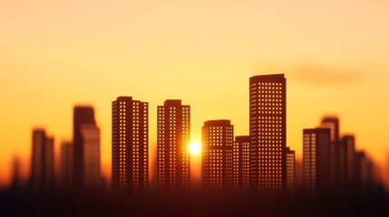 Fototapeta premium Spectacular sunset over a bustling city skyline, breathtaking view of urban architecture at dusk.