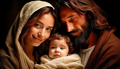 Święta Rodzina. Jezus, Józef i Maryja. Boże Narodzenie © Monika