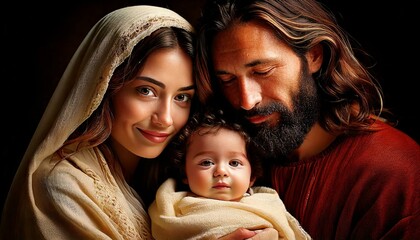 Święta Rodzina. Jezus, Józef i Maryja. Boże Narodzenie © Monika
