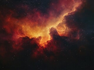 Fototapeta premium Red Yellow Nebula With Stars Background