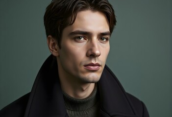 Obraz premium Serious thoughtful man making assumption, looking right and thinking
