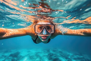 Naklejka premium Woman swimming in ocean