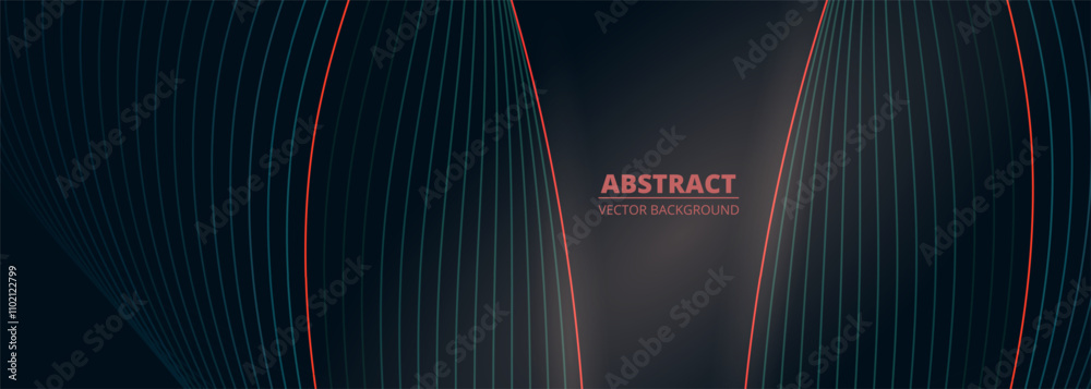 Aufkleber Dark abstract background with red and blue wavy lines. Digital hi-tech vector banner with dynamic striped waves.