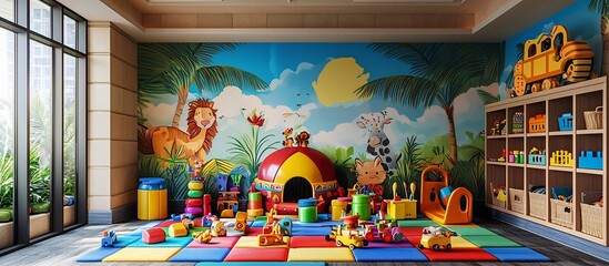 Inspiring Colorful and Playful Children s Play Space with Animated Jungle Themed Decor