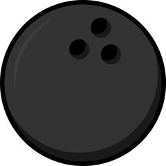 Black bowling ball with three finger holes arranged in a triangular pattern, with a smooth, shiny surface.
