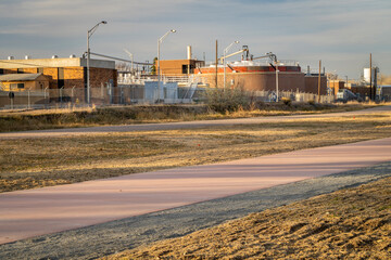 Fototapeta premium water reclamation plant and a new bike trail in Fort COllins, Colorado