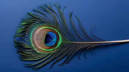 Obraz premium Beautiful Peacock Feather on a Abstract Blue Background